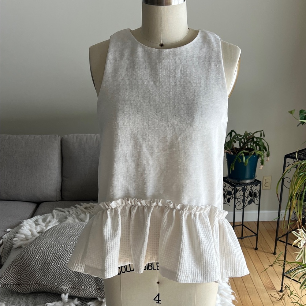 English Factory White Sleeveless Peplum Top